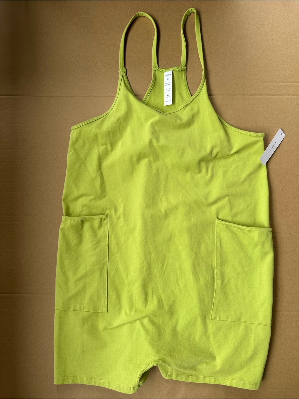 Lime Green Tank Romper with Front Pockets